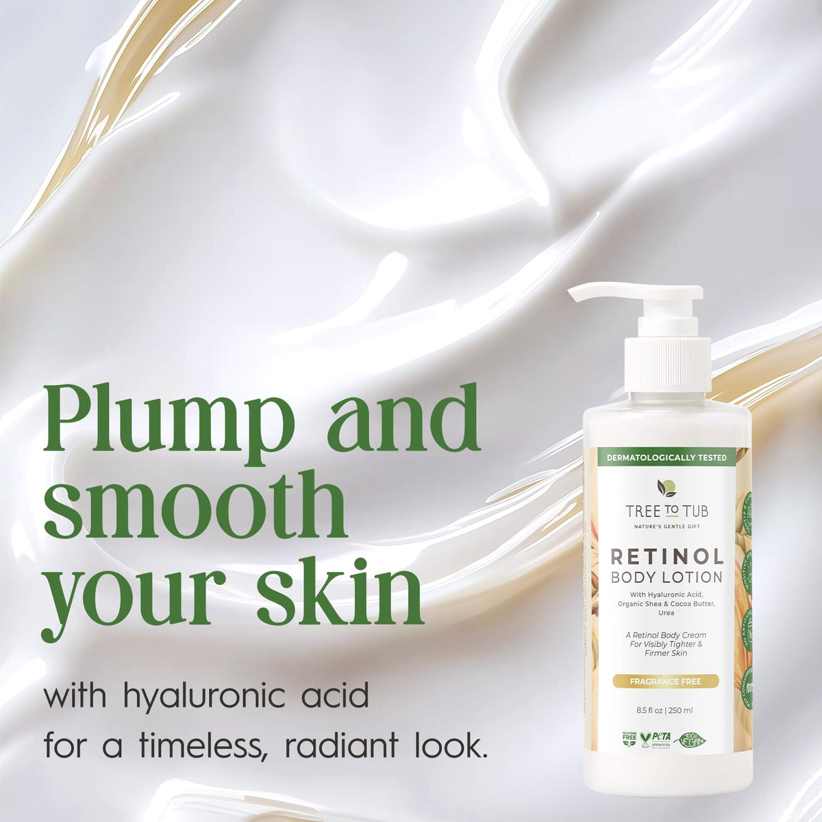 Tree To Tub lotion pump dispensing a measured drop for easy use