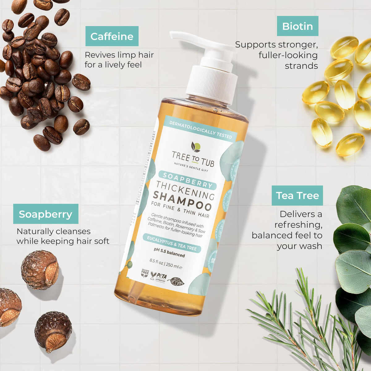 Tree To Tub shampoo in hand showing easy dispensing and control