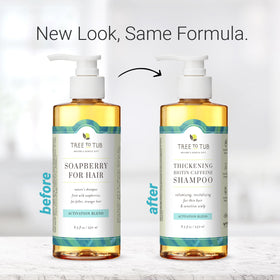Tree To Tub shampoo being rinsed in shower demonstrating easy cleanse