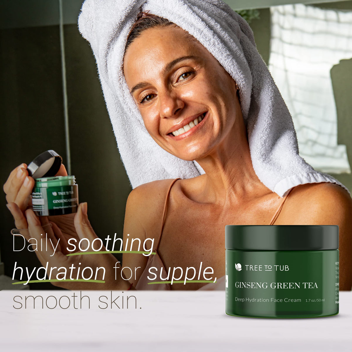 Tree To Tub moisturizer texture close-up showing lightweight hydration benefit