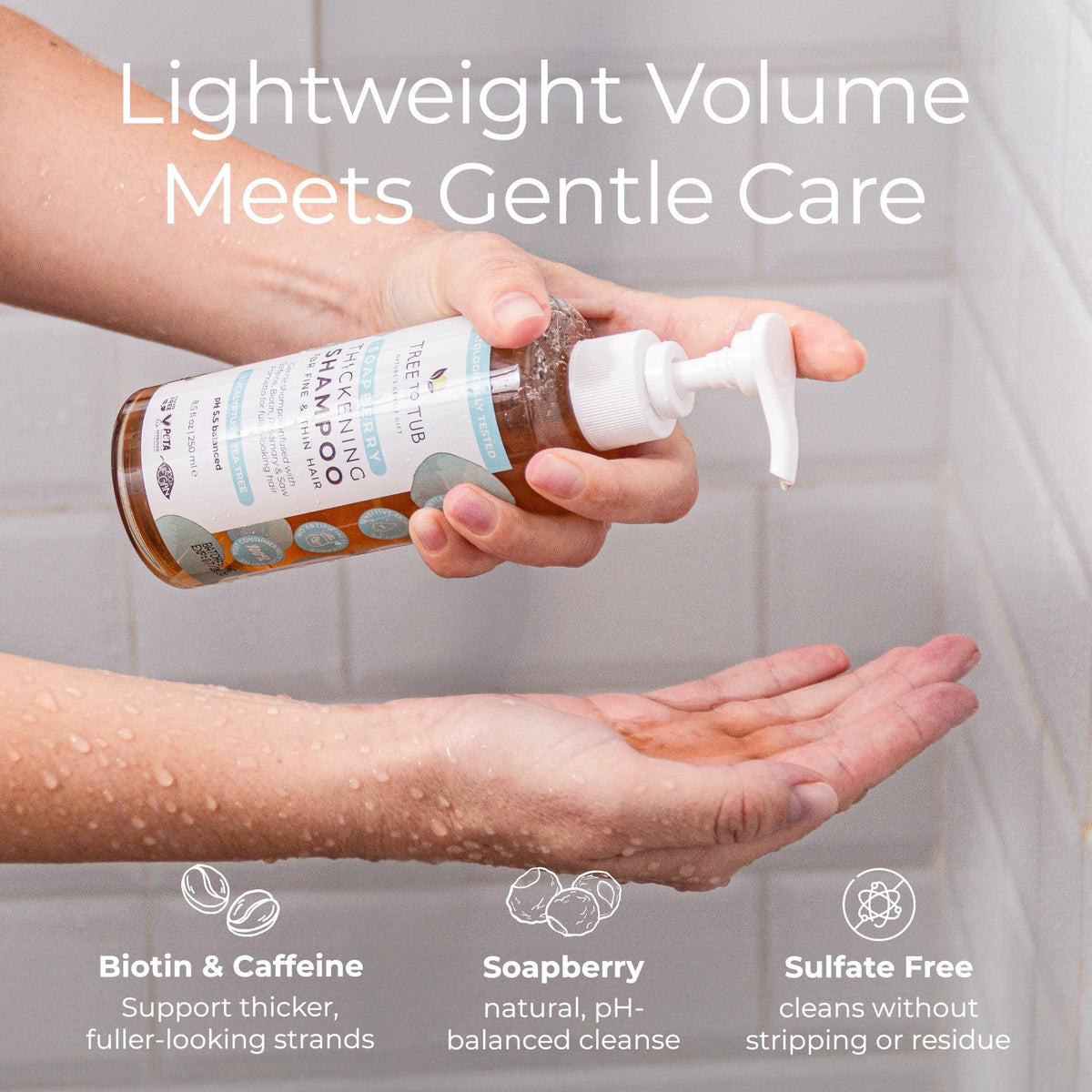 Tree To Tub shampoo texture lather demonstrating lightweight foam