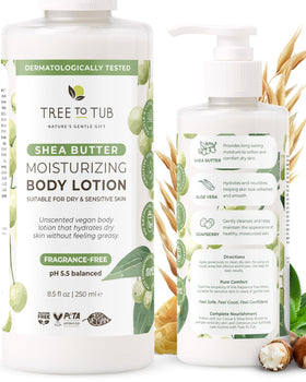 Tree To Tub front packaging shows product and clear unscented claim for gentle hydration