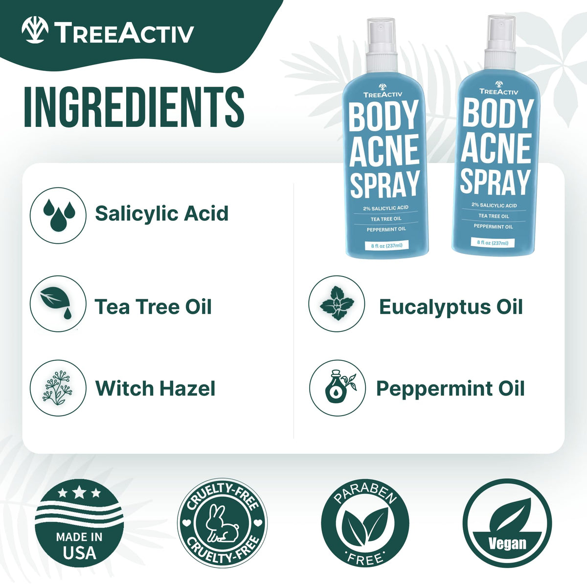 TreeActiv 8 fl oz bottle next to hand for scale showing travel-friendly size benefit