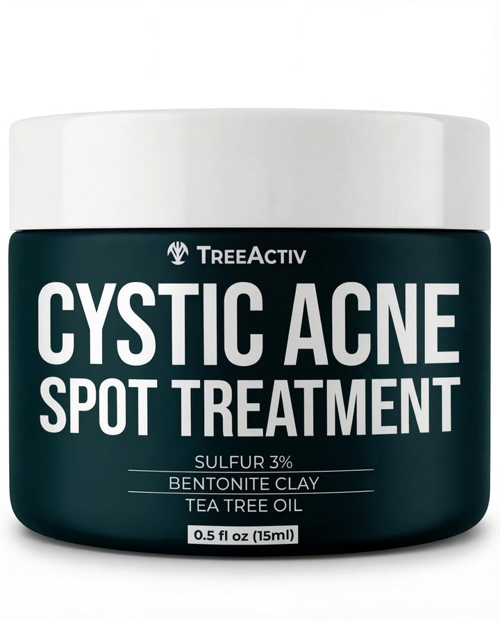 TreeActiv front packaging showing compact 0.5 oz jar and label benefit