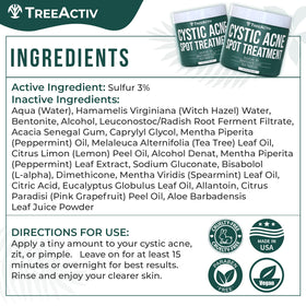 TreeActiv ingredients tea tree oil and bentonite clay showcasing clarifying benefit