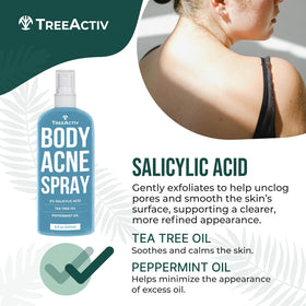 TreeActiv label close-up showing 2% salicylic acid and ingredient clarity benefit