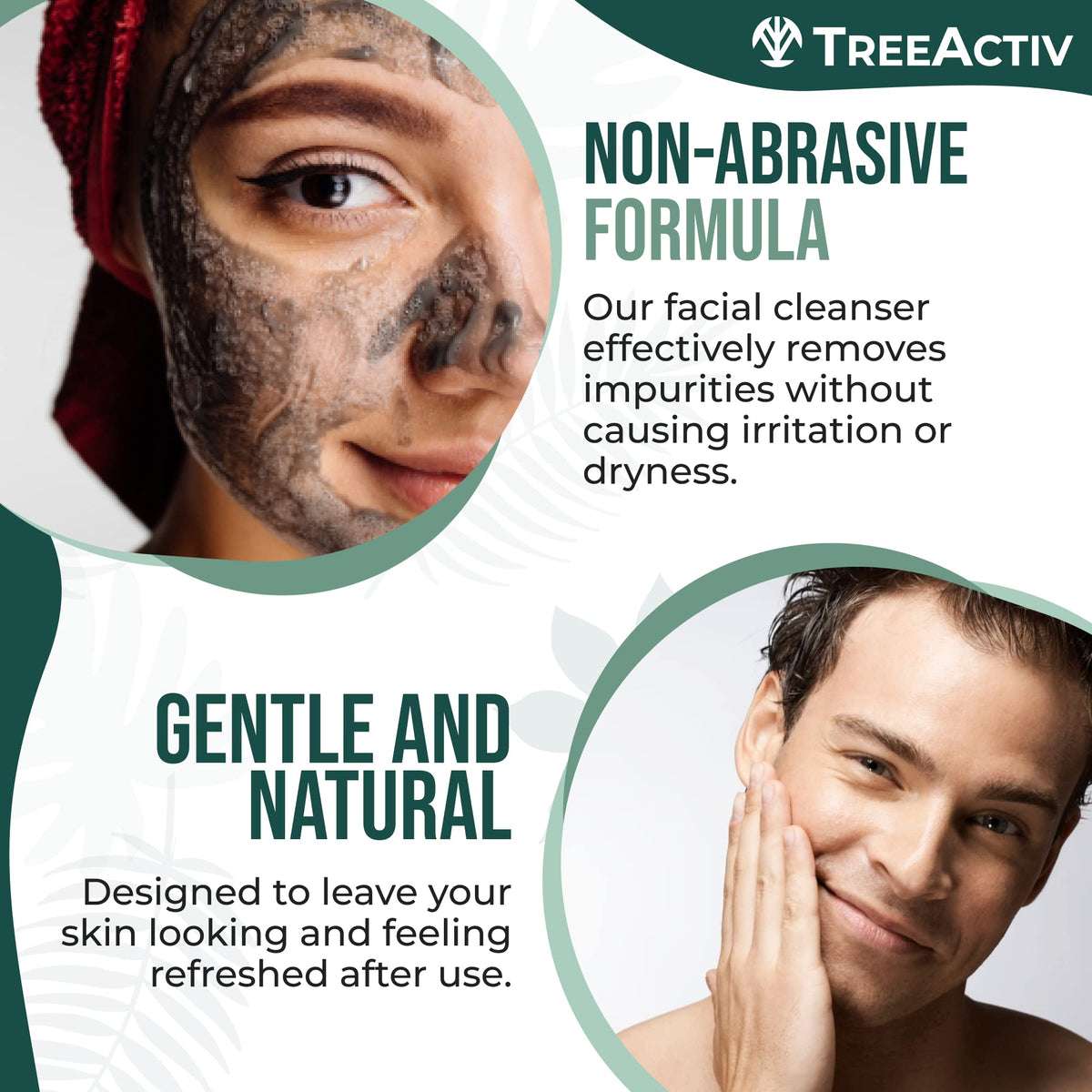 TreeActiv face wash in use by man emphasizing quick cleansing