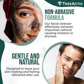 TreeActiv face wash in use by man emphasizing quick cleansing
