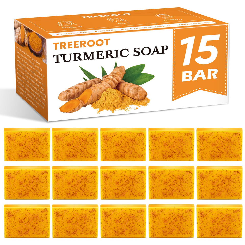 Treeroot front packaging of turmeric kojic acid soap showing clean design and gift-ready appeal