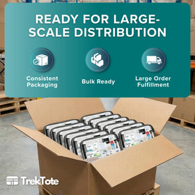 TREKTOTE stacked kits in a bulk case indicating efficient distribution and storage