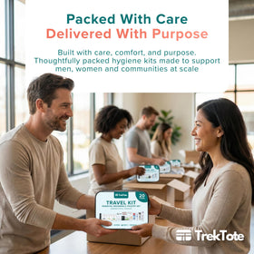 TREKTOTE kit in travel setting illustrating readiness for flights and overnight stays