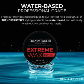 TRENDSTARTER wax held in hand to show 4oz size and travel-friendly convenience