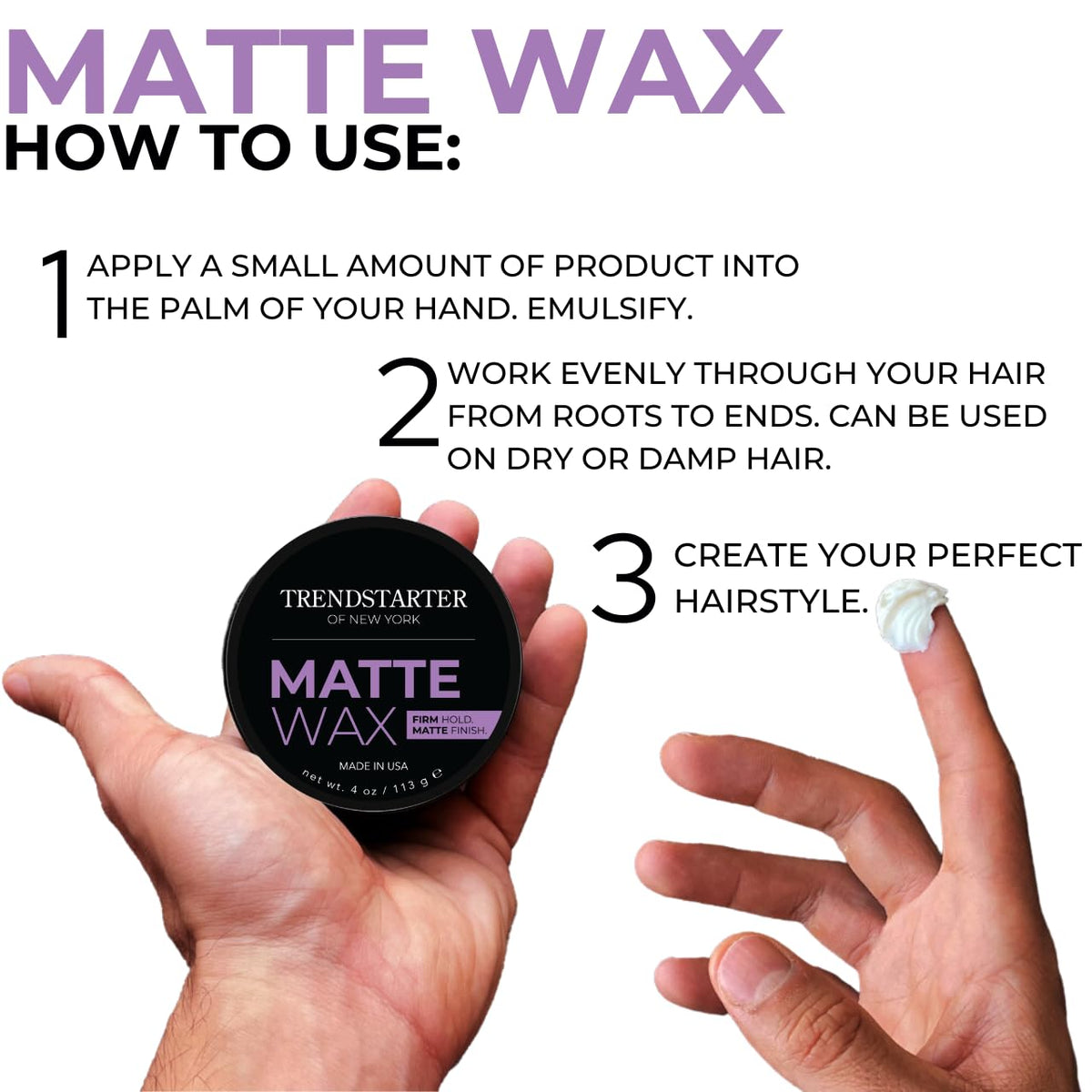 TRENDSTARTER matte wax before and after styling for thicker texture