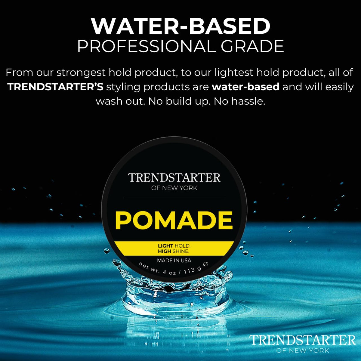 TRENDSTARTER label close-up showing ingredient list and premium quality benefit