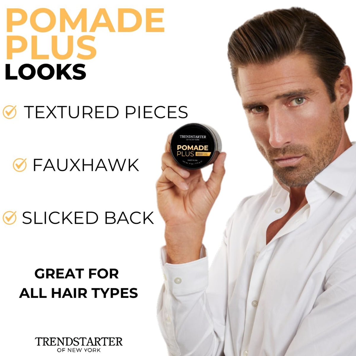 TRENDSTARTER before and after hair showing defined, medium-shine styling