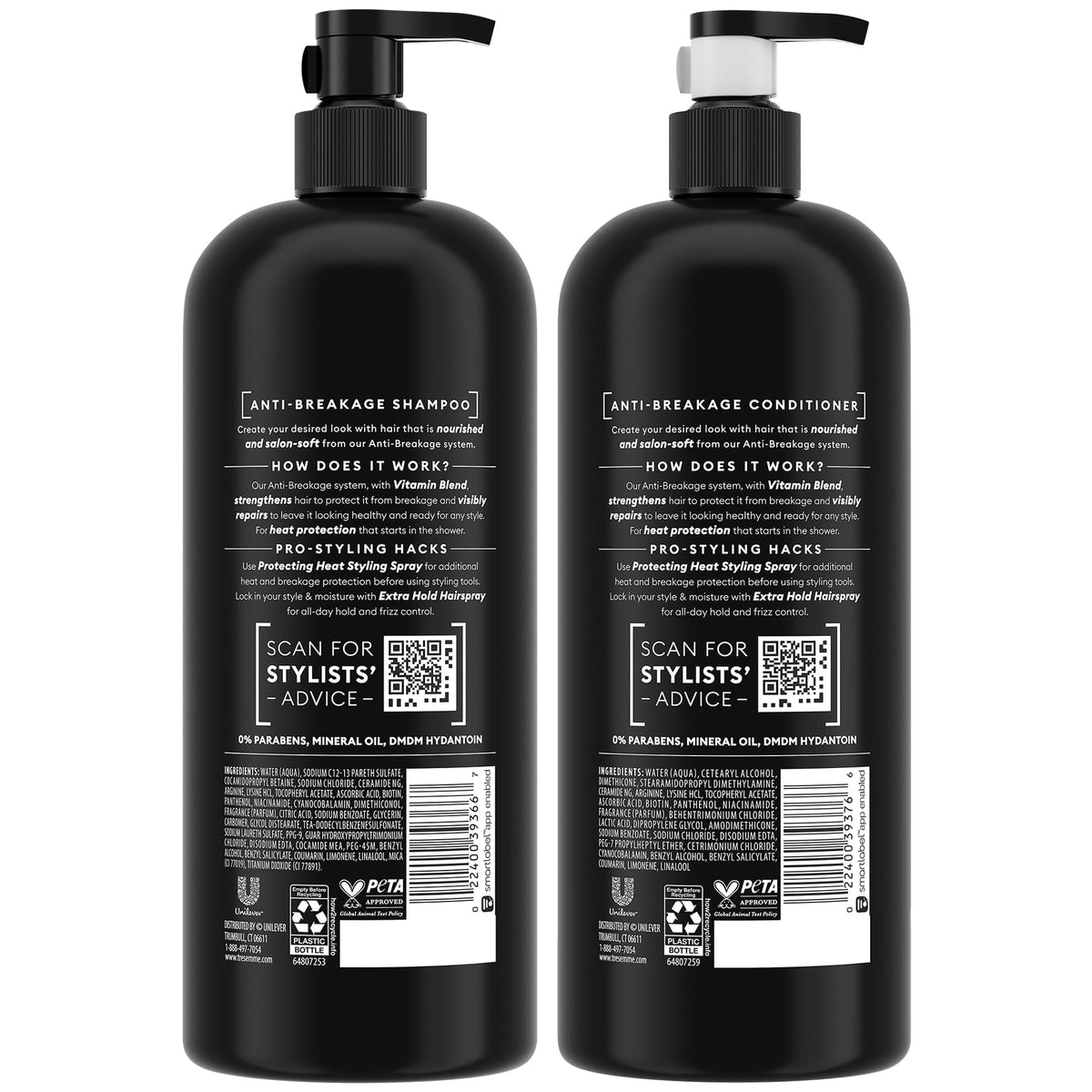 TRESemmé back label highlighting ingredients for informed choices