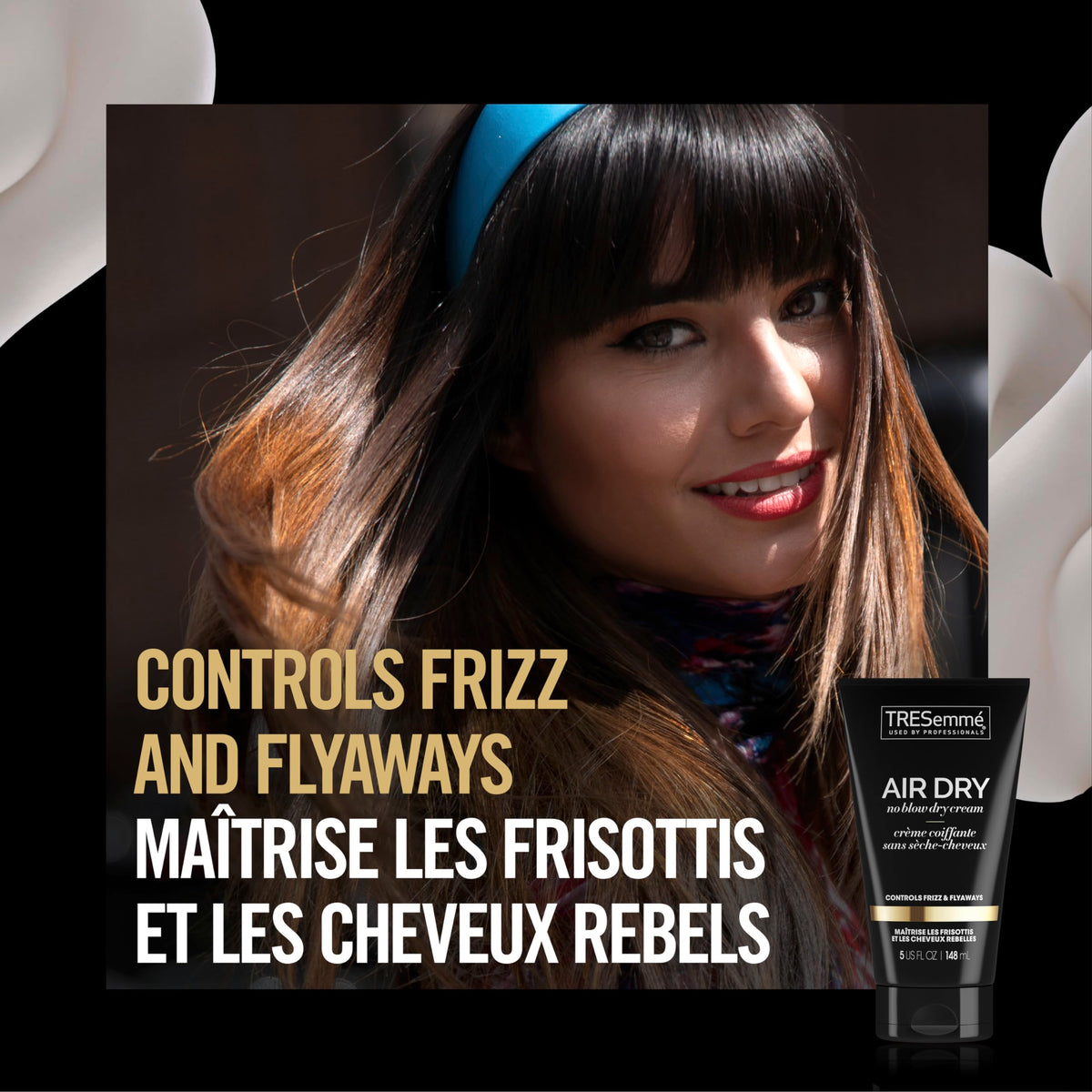 TRESemmé before and after image showing frizz control and smoother finish