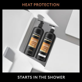 TRESemmé set staged in bathroom with styling tools, suggests everyday routine use
