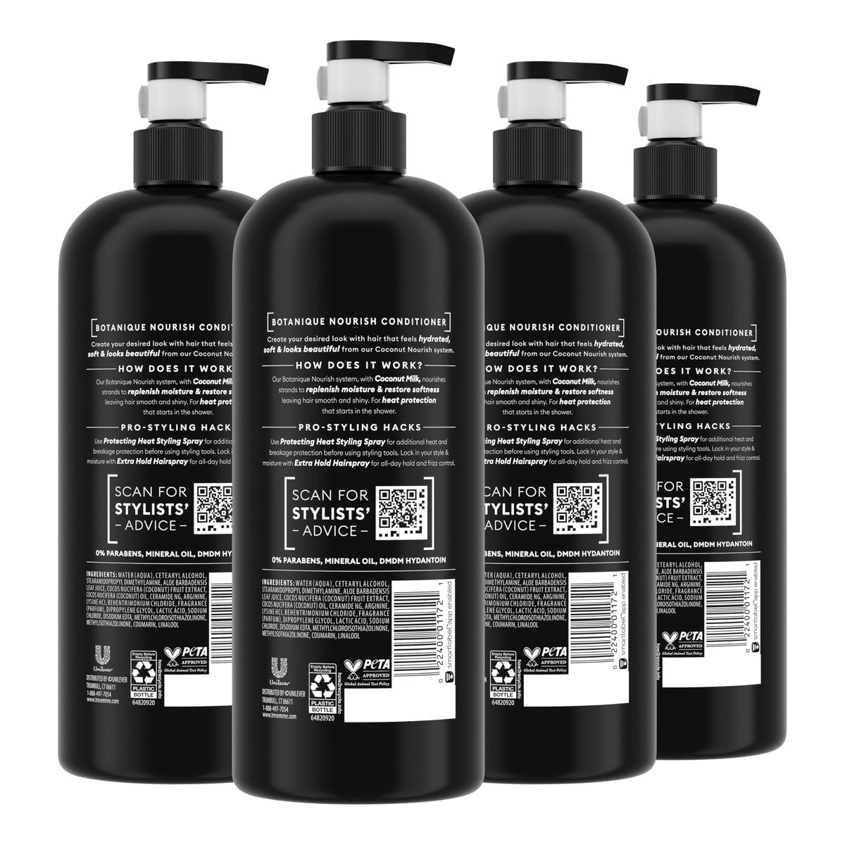 TRESemmé back label with ingredients list and usage directions for confidence