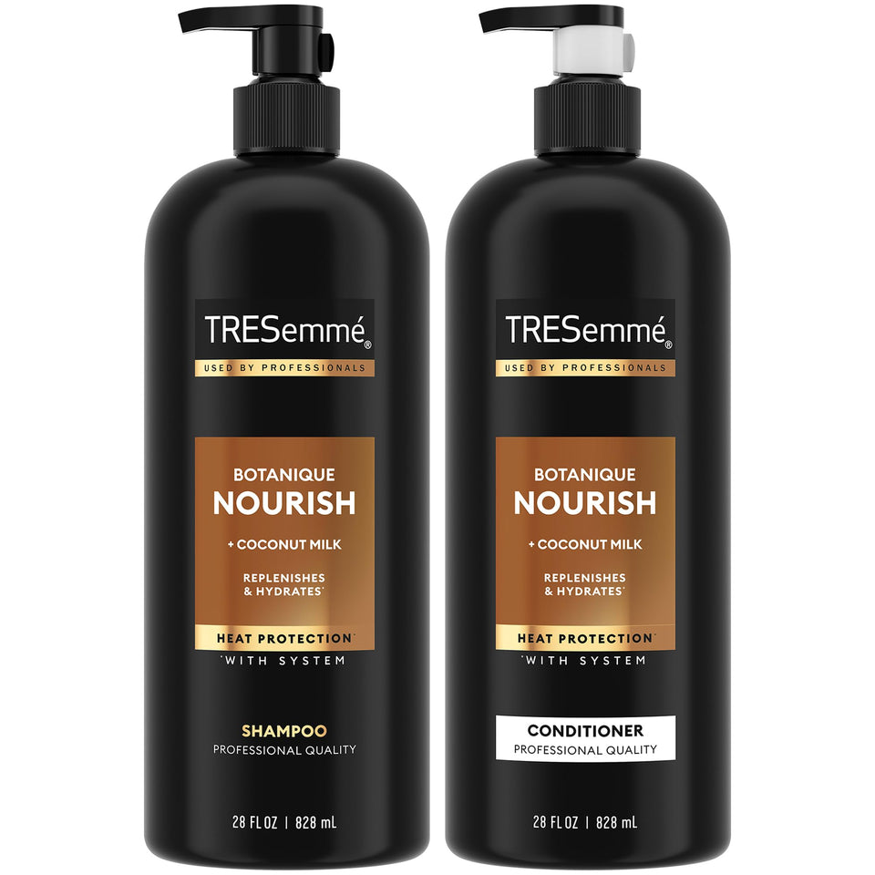TRESemmé front packaging showing 28 oz shampoo and conditioner, conveys value