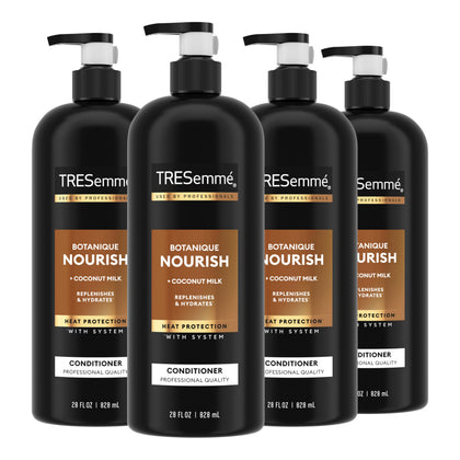 TRESemmé front packaging showing four 28 fl oz bottles and product clarity