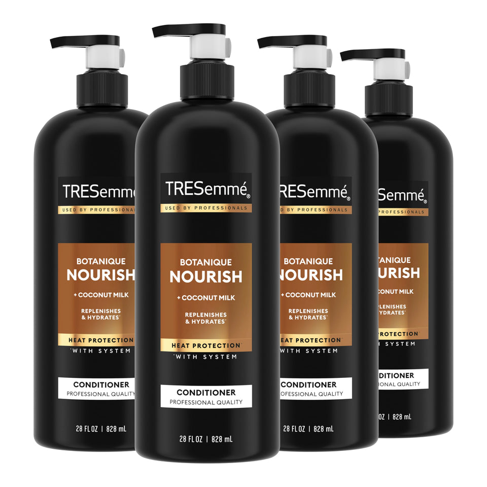 TRESemmé front packaging showing four 28 fl oz bottles and product clarity