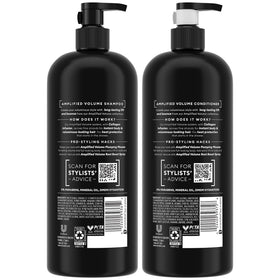 TRESemmé bottle closeup of ingredients label highlighting collagen infusion