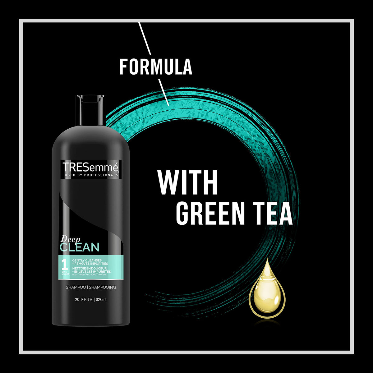 TRESemmé bottle next to conditioner emphasizing paired routine benefits