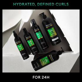 TRESemmé on a model with bouncy curls showing defined results