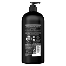 TRESemmé bottle label close-up highlighting product benefits and color-safe claim