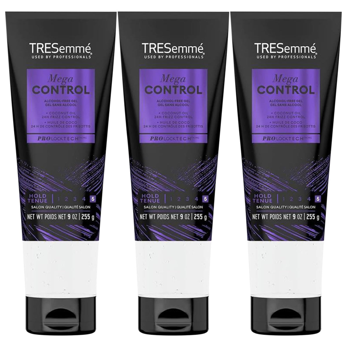 TRESemmé front packaging showing three 9oz bottles and clear branding, highlighting value