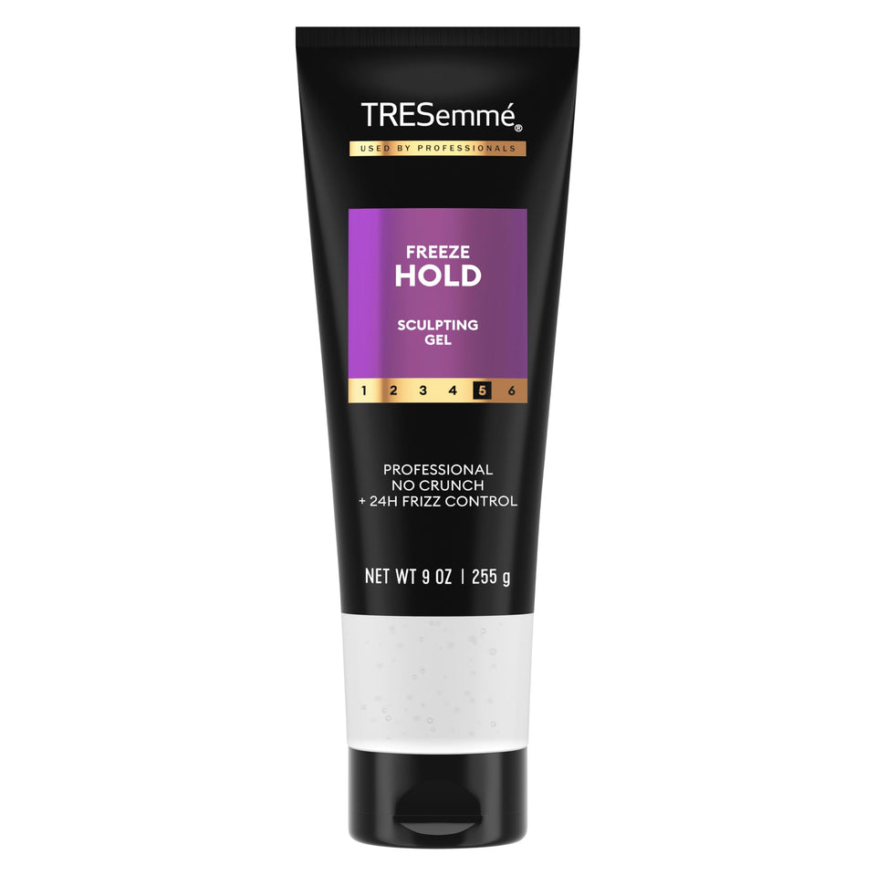 TRESemmé front packaging showing Mega Control gel and benefits