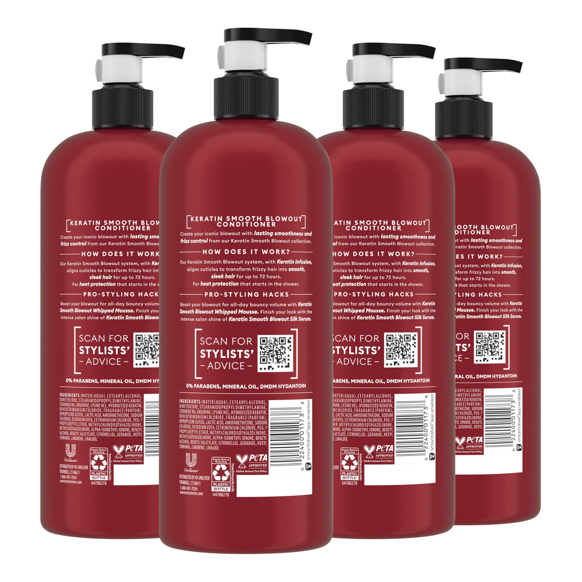TRESemmé back label close-up with ingredient and usage benefits