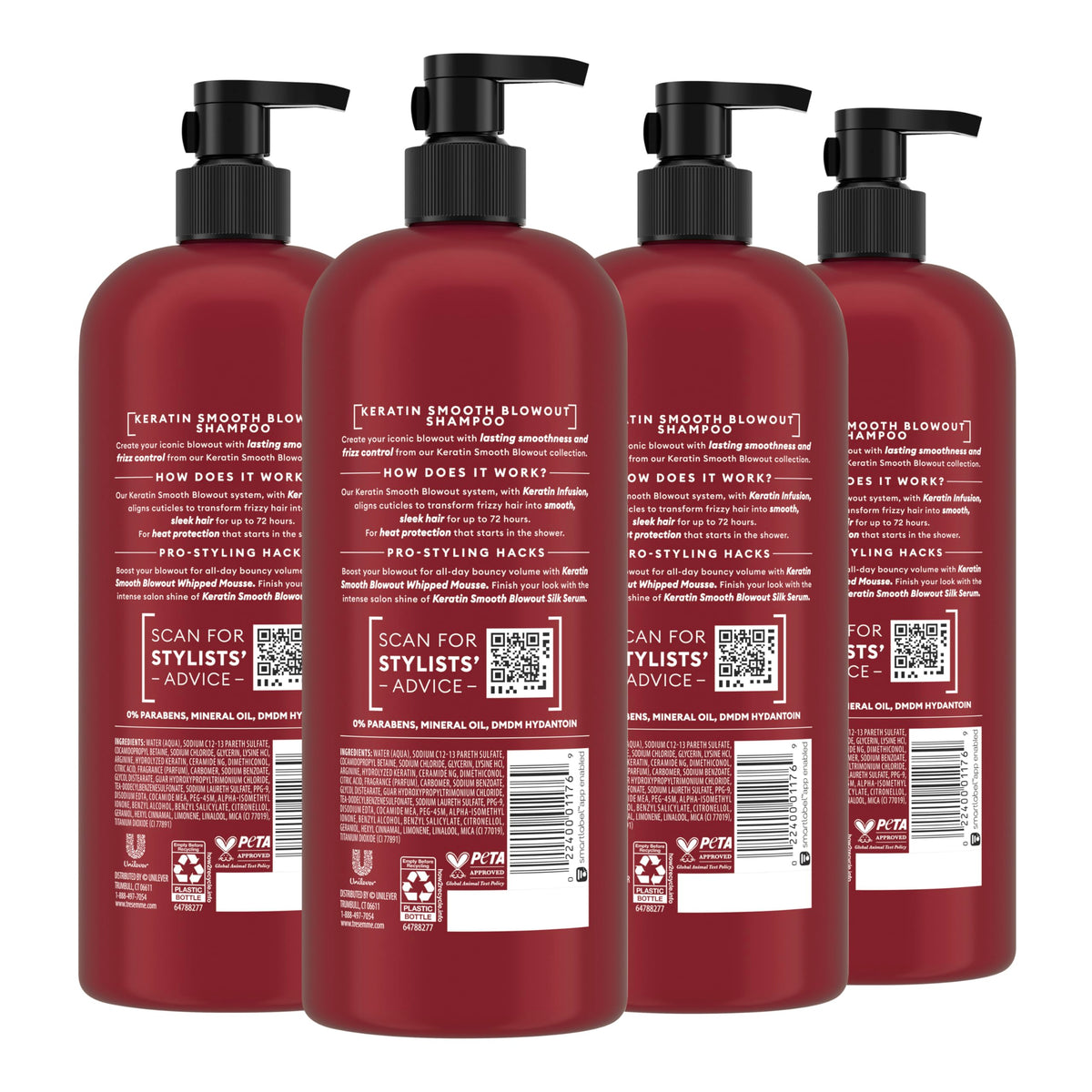 TRESemmé back label close-up showing ingredients and usage directions benefit
