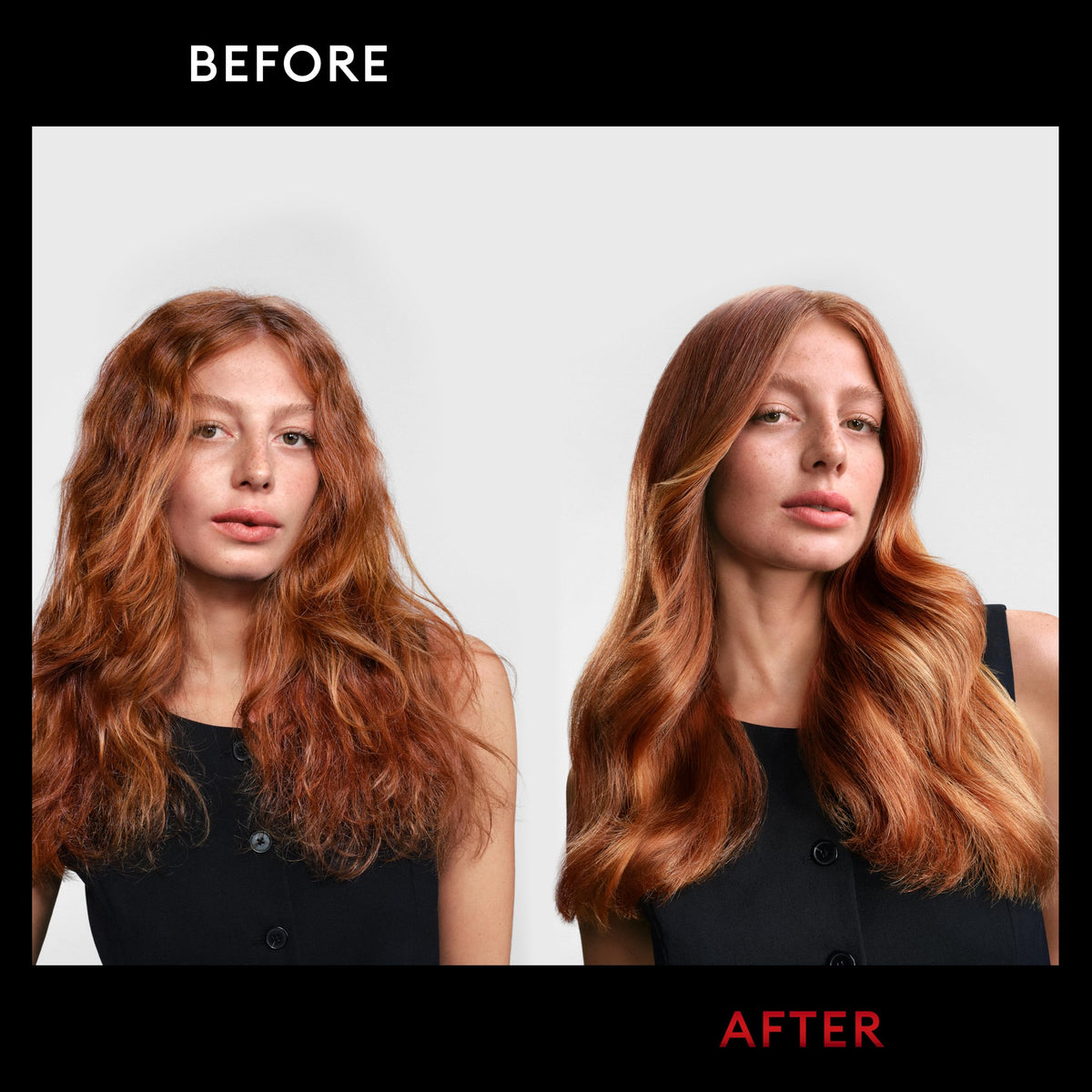 TRESemmé before and after hair shot showing reduced frizz and smoother finish benefit