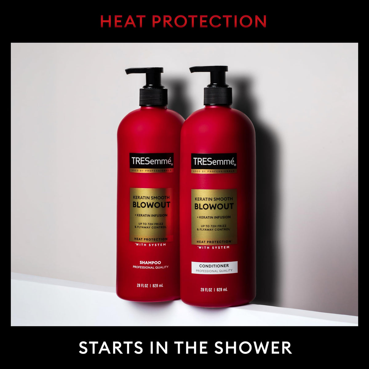 TRESemmé bottle pouring shampoo to show easy-dispense and control benefit