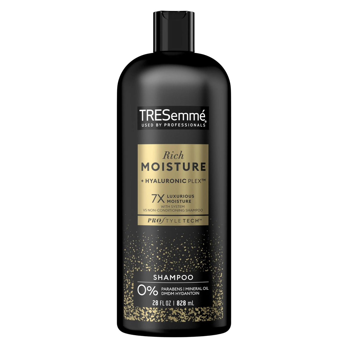 TRESemmé front packaging showing three 28oz bottles and benefits