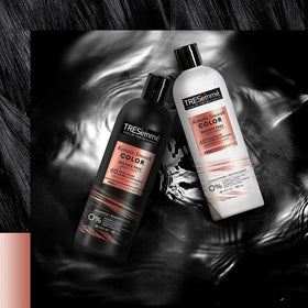 TRESemmé shampoo on bath shelf staged for daily routine convenience