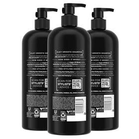 TRESemmé label close-up highlighting ingredients and argan oil benefits