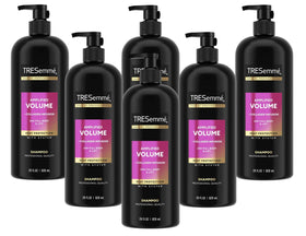 TRESemmé bottle beside styled hair illustrating added lift and everyday styling benefit