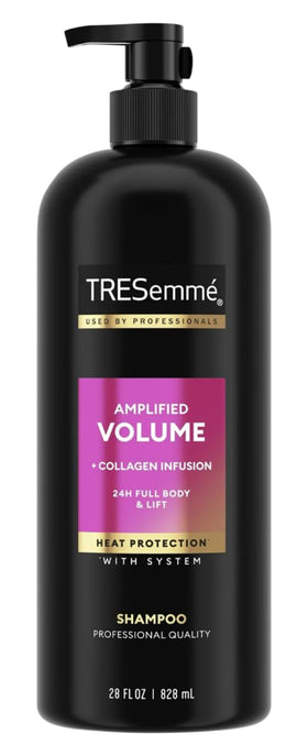TRESemmé label and pump close-up highlighting product information and easy dispensing