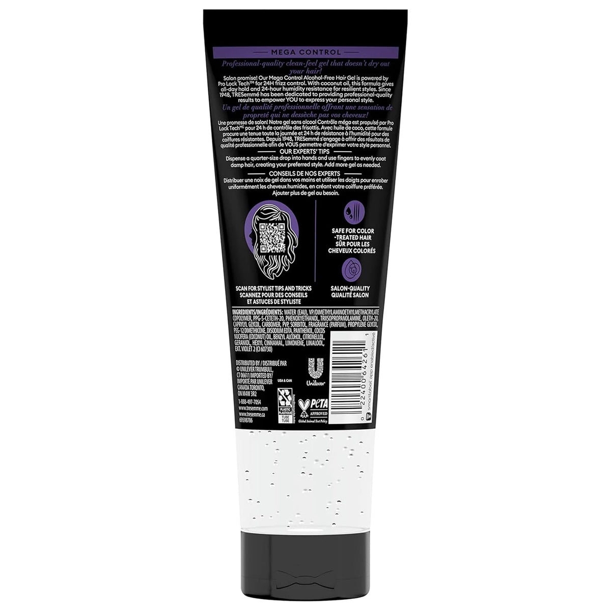 TRESemmé styling in use showing hands applying gel at crown for lifted, frizz-resistant style