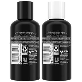 TRESemmé travel bottle close-up label highlighting hyaluronic acid and paraben-free benefit