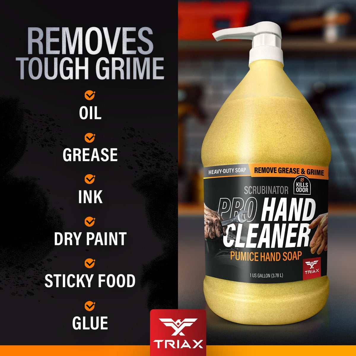 Triax Scrubinator in use washing mechanic hands to remove oil and grime
