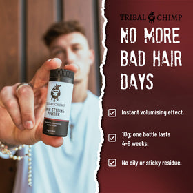 Tribal Chimp applying powder at roots to lift hair and add matte texture