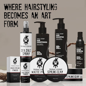 Tribal Chimp paste on bathroom shelf in grooming routine setting for convenience