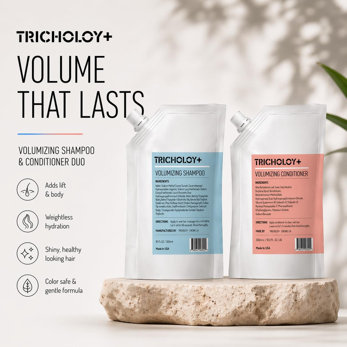 Tricholoy+ shampoo pump dispensing clear formula for easy application