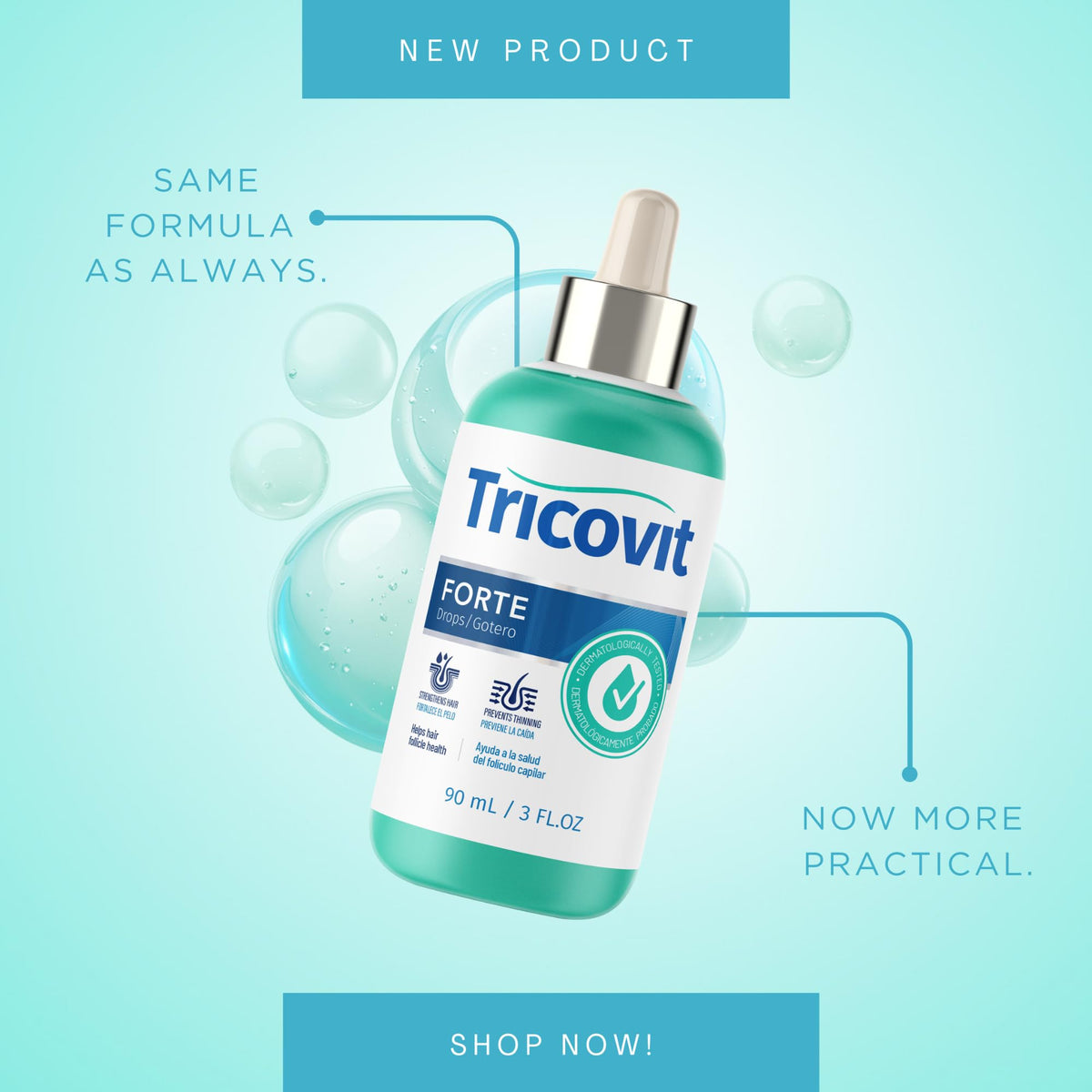 Tricovit dropper detail dispensing serum, precise application to scalp benefit