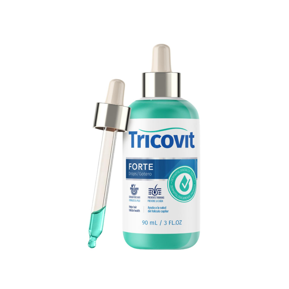 Tricovit front packaging showing bottle and label, clear product identification benefit