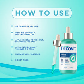 Tricovit serum on scalp demonstrating lightweight texture and quick absorption benefit